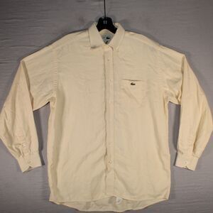 Vintage Chemise Lacoste Men Large Yellow Oxford Button Down Sz 40 Made in France